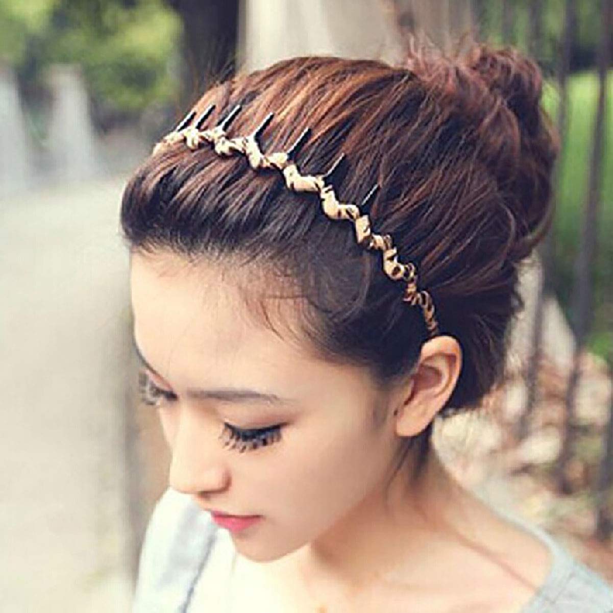 Fodattm 5PCS Bohemia Style Shark Tooth Wrapped Cloth Hairband Plastic Teeth Comb Hair Hoop Headband image 2
