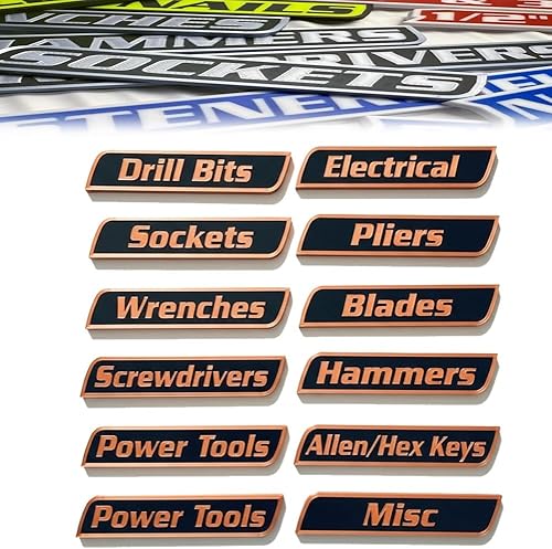 Miniatura 13 de Paquete de 12 etiquetas magnéticas para caja de herramientas, 12/24/36 unidades, etiquetas de metal duraderas para cajón de caja de herramientas,