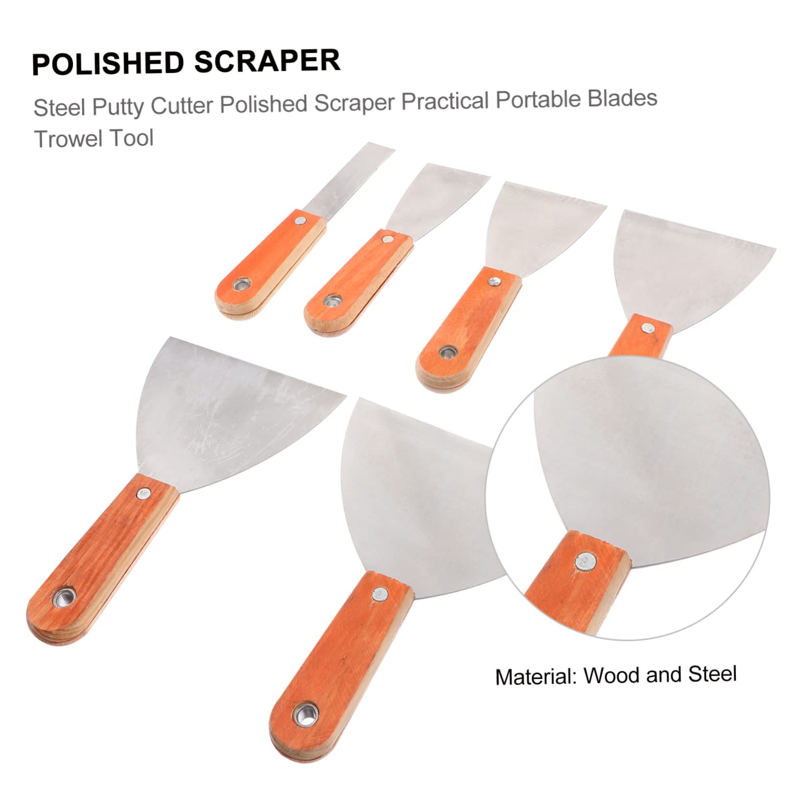 YARNOW 6piezas Espátula Mango De Madera Herramienta Portátil De Llana Cuchillas Para Cortar Masilla Raspador Pulido De Acero Para Acabado De Paneles Para Raspar y Decapar Masilla Trabajos