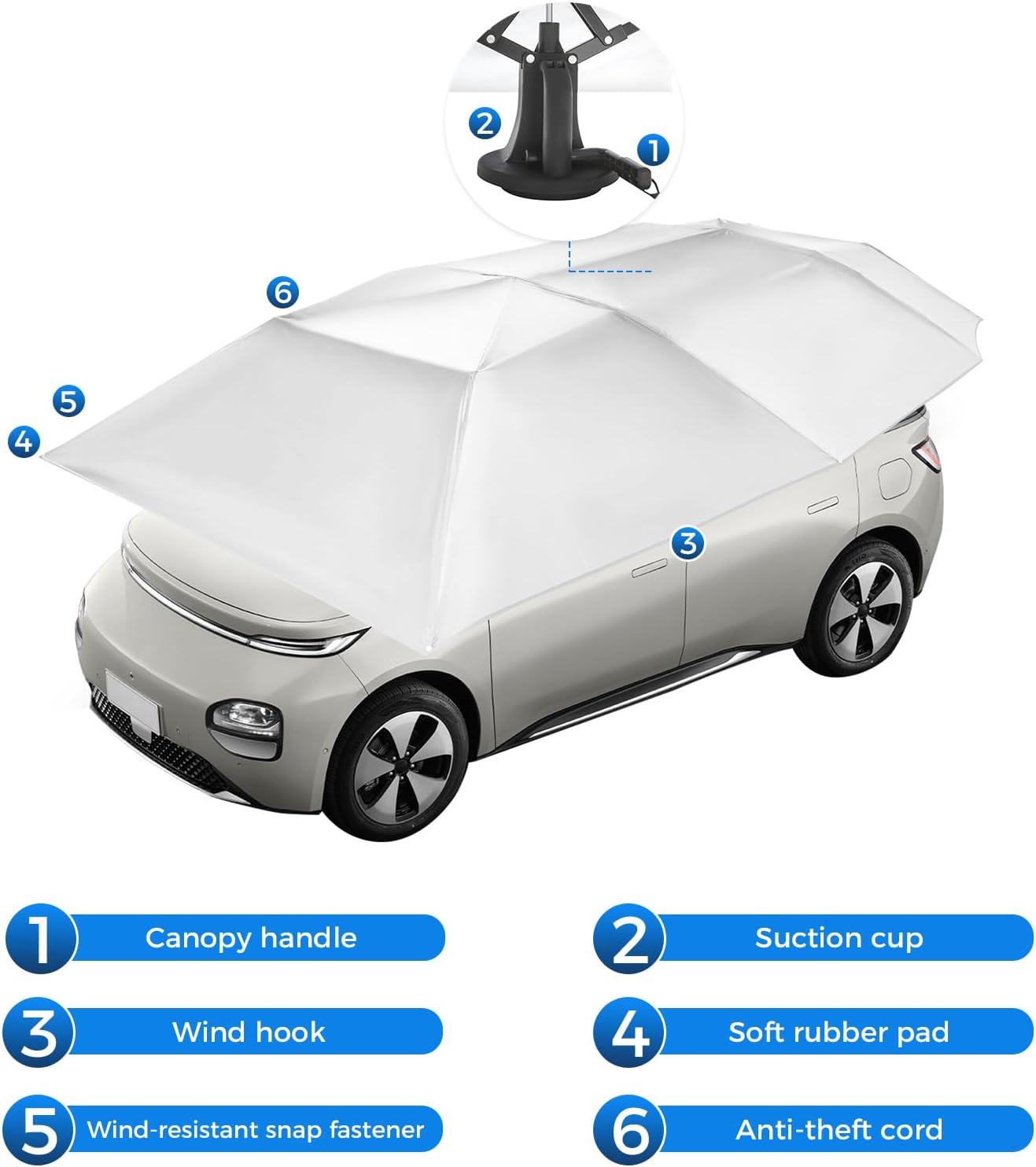 Universal Car Sun Shade Umbrella Cover Tent Semi-Automatic Car Awning Tent, Universal Carport with Hydraulic Lift, Portable Sun & Rain Shelter for SUV, Sedan, MPV (13.78x7.2 ft) (Silver Gray)