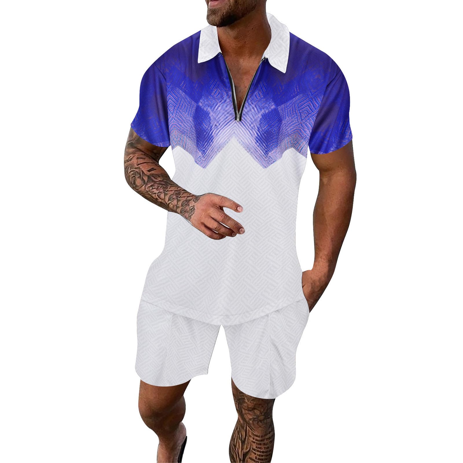 Herren Trainingsanzug Set 2-teilige Sommershirts Polo Shirt Anzugshorts Gedruckte Freizeitanzug Sportstyle Joggeranzug Gym Laufshirts Casual Sportshorts Sweat Streetwear für Outdoor