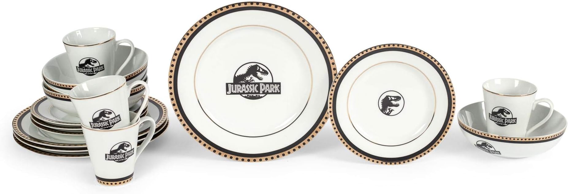Ukonic Jurassic Park Logo 16-Piece Ceramic Dinnerware Set Replica