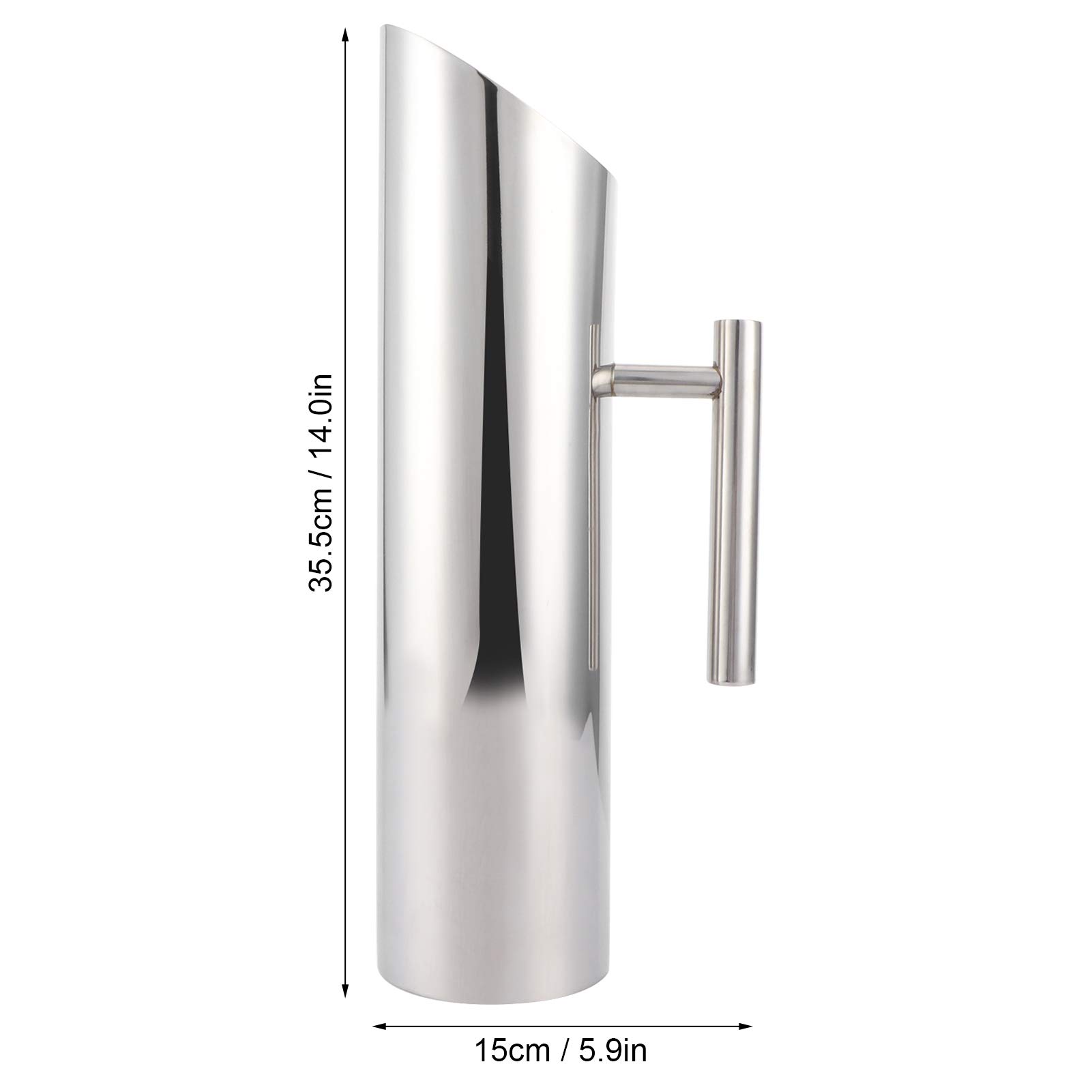 Jarra de agua, jarra de agua aerodinámica de acero inoxidable de gran capacidad de 2 l, mango ergonómico, jarra para beber en frío, herramienta de servicio para el hogar y el hotel