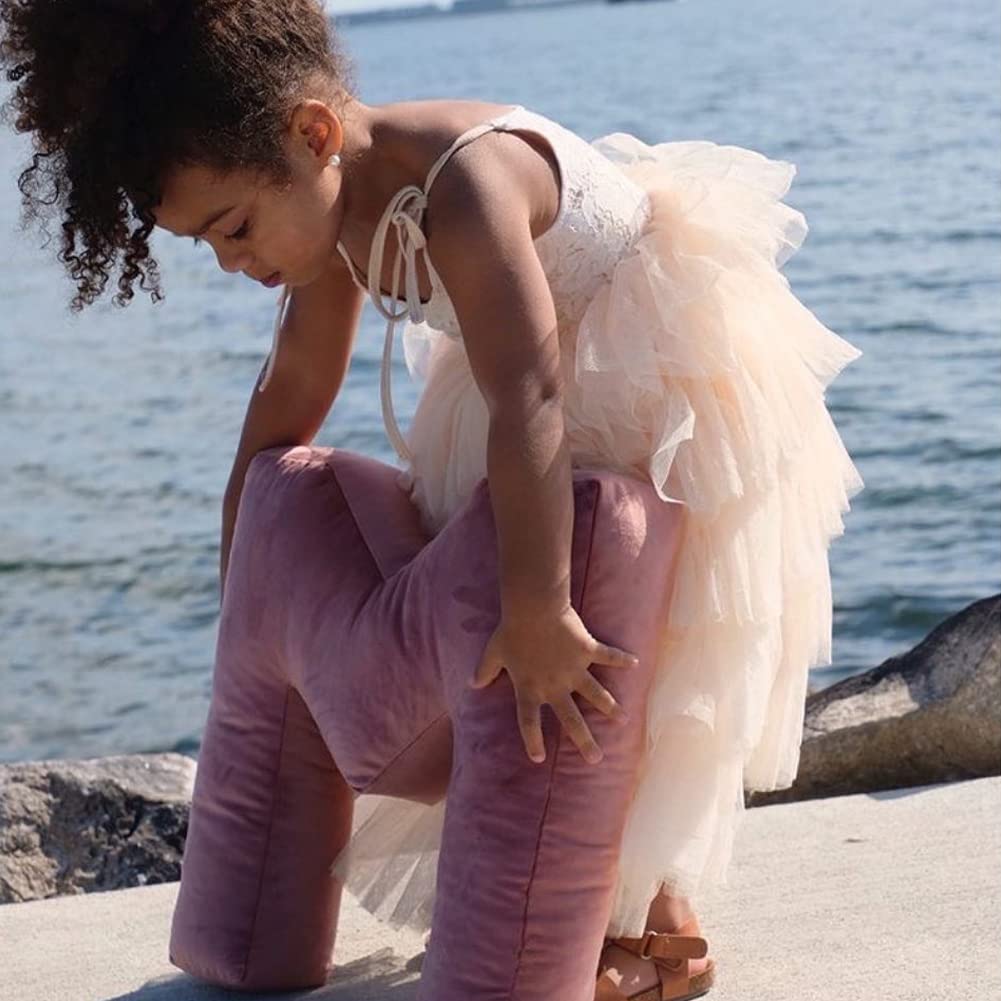 MOMAID Velvet Letter Shaped Pillow Soft Initial Throw Cushion for Couch Decorative Alphabet Room Decor(Dusty Rose, Letter M)