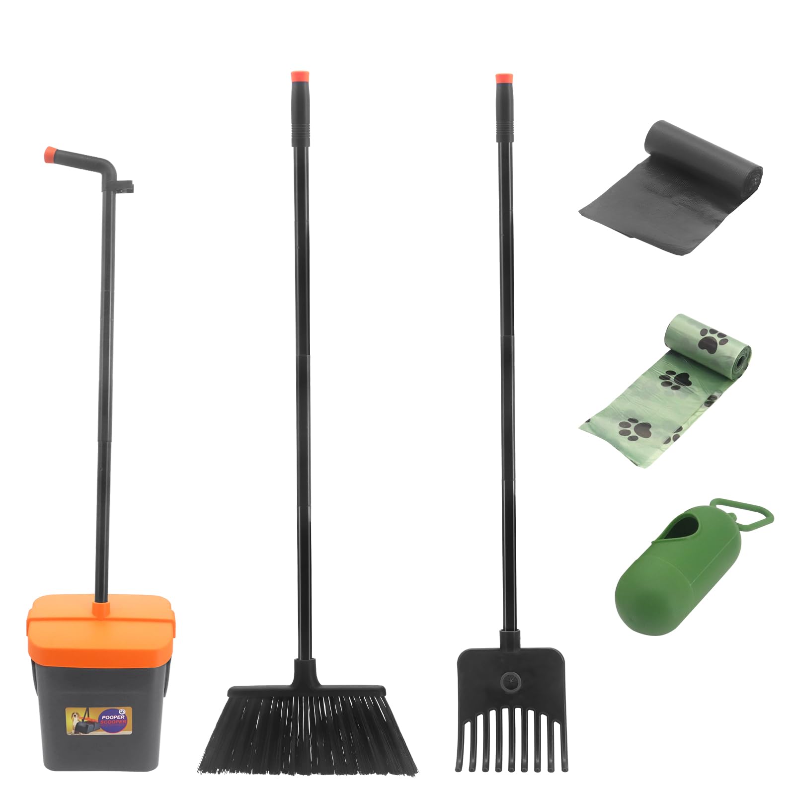 3 Pack Hundekotschaufel und Harke Set, 117CM Länge Griff Pooper Scooper Dreheimer, mit Bring Besenkopf & Abfallbeuteln, Hundekotschaufel für Große, mittelgroße und Kleine Hunde, Hof, Hundehütte