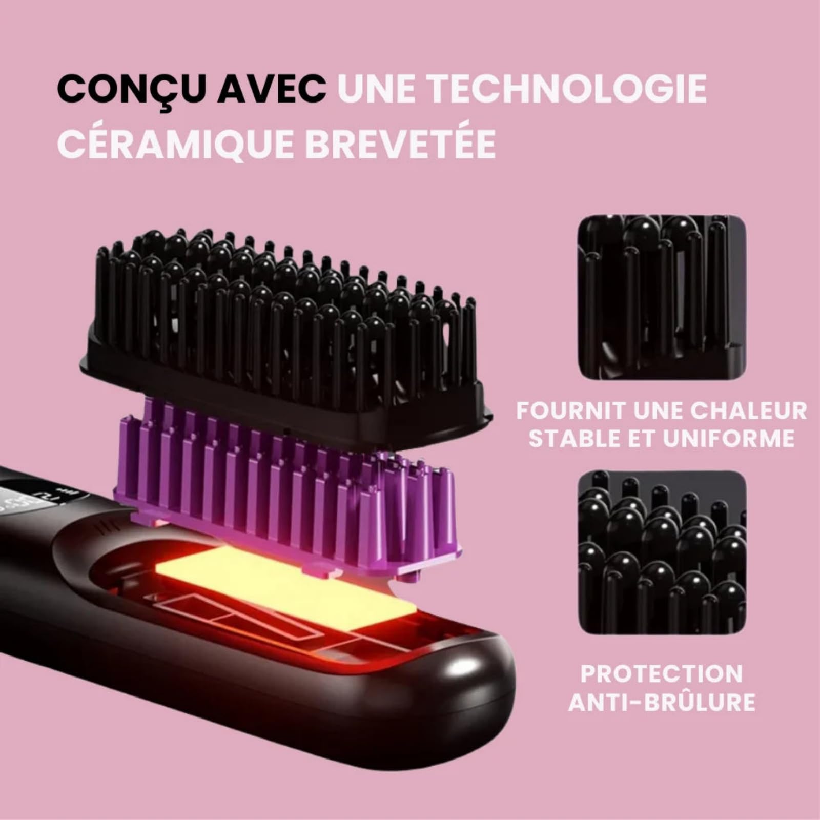 Cosylane Brosse Coiffante,Brosse Lissante Sans Fil pour Cheveux Courts,3 Niveaux de Chaleur, Écran LED,Chargement Type-C,Léger et Portable,Chauffage instantané en 20 seconde