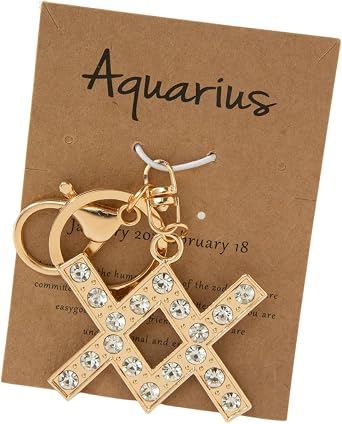 xuzhiyuan 12 Zodiac Sign Keychains with Rhinestones - Gold-Plated Astrology Key Ring for Keys/Bags, Birthday Gift for Women