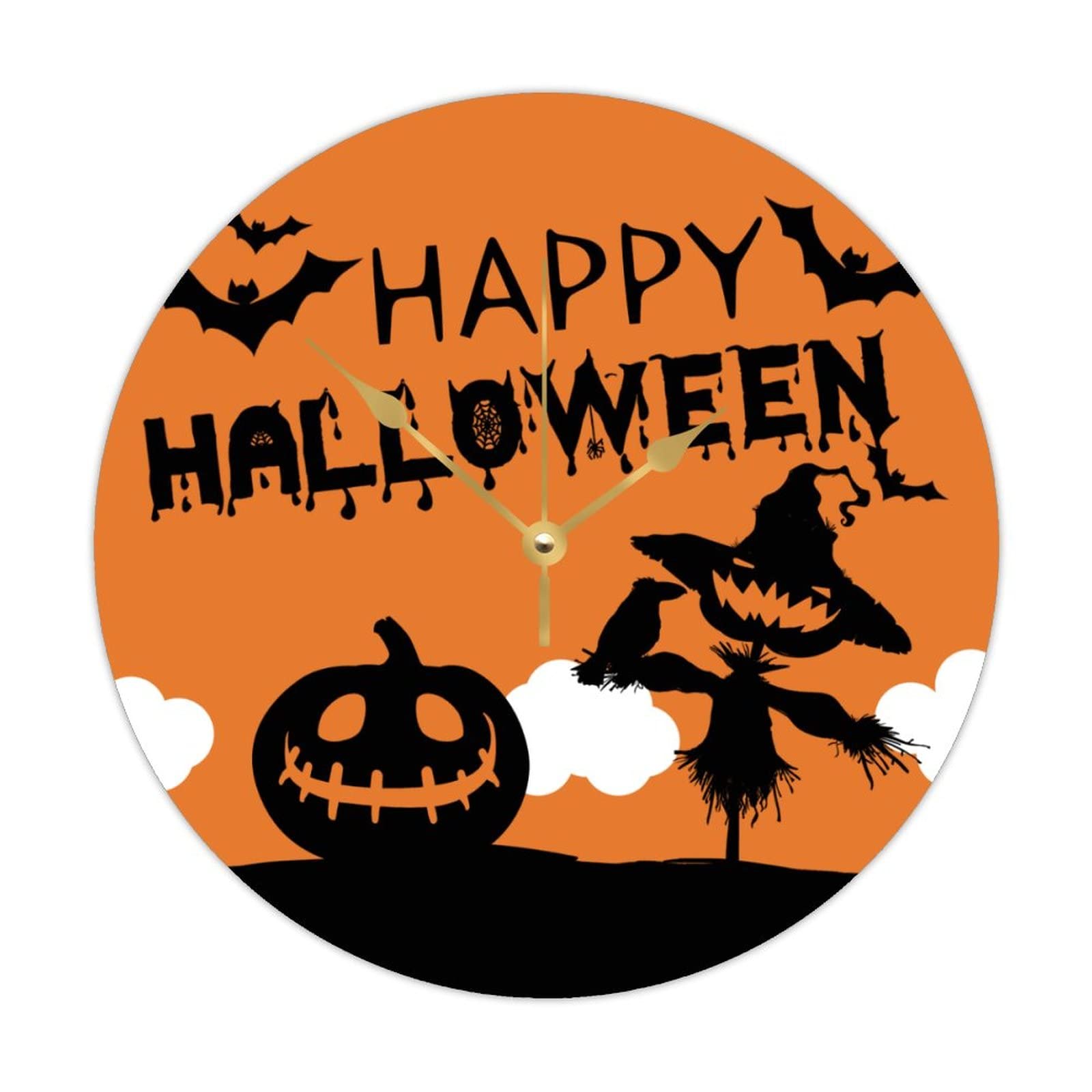 Horloge bois citrouilles Halloween rétro silencieuse 38cm