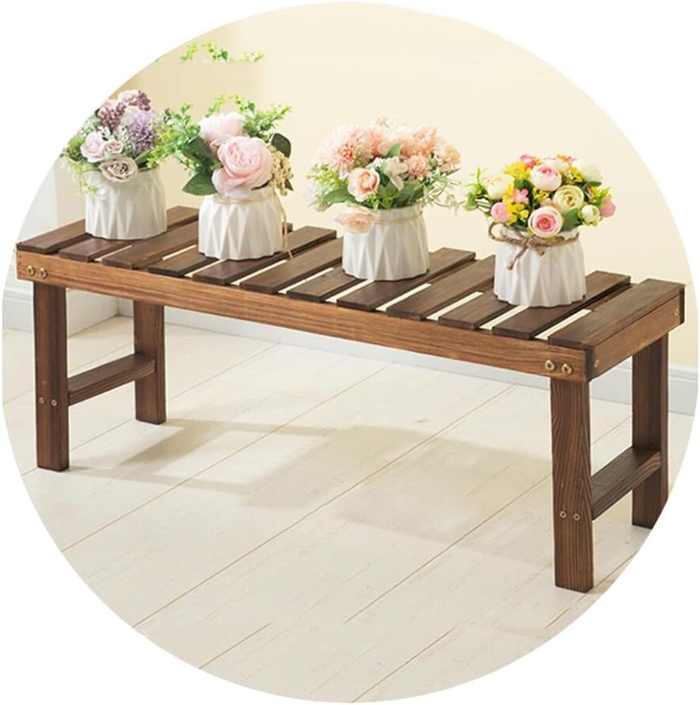 Wooden Stepped Flower Stand Flower Pot Stand Bench Balcony Decorative Floor Flower Shelf Potted Storage Rack Plant Green Dill Flower Stand(60 * 25 * 30cm)