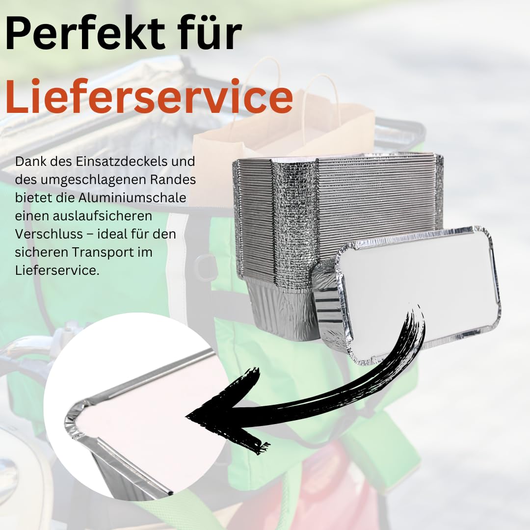 Enpack Aluschale R14/901L - Aluschalen mit Deckel 22x12x5,5 cm - Menüschale - 940 ml Füllmenge - Form für Lebensmittel - Grillschalen - Einwegverpackungen - Einmalbehälter für Pasta (100, mit Deckel)