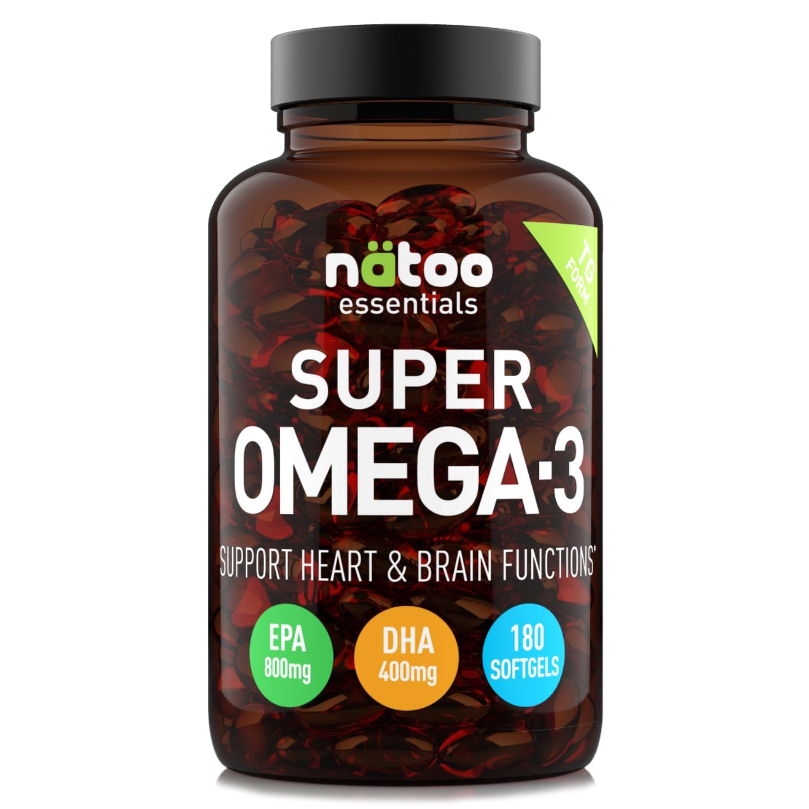 NÄTOO Super Omega 3 1500mg - Olio di pesce per il benessere di cuore, cervello e vista - Integratori con Olio di Pesce Alto Dosaggio Omega - 3 con Vitamina E, Epa 800mg e Dha 400mg (180 Perle)