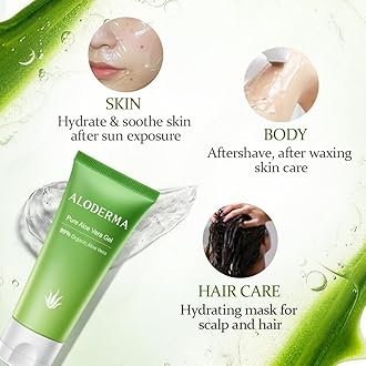 Aloderma Pure Aloe Vera Gel - Soothes and Hydrates Dry, Itchy, or Irritated Skin; great for Acne, Dandruff, Sunburn, Rashes (4 oz)