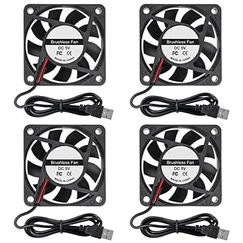 ACEIRMC 4pcs 6010 Fan 60x60x10mm DC 5V 60mm x 10mm Brushless Cooling Fan, Replacement Ball Bearing 60mm Fan for Cooling DIY PC Computer Case (6010 5V USB)