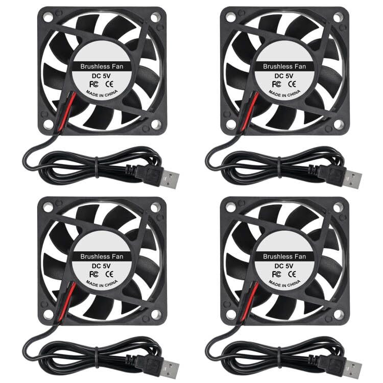 Product image of 4pcs 6010 Fan 60x60x10mm DC 5V 60mm x 10mm Brushless Cooling Fan, Replacement Ball Bearing 60mm Fan for Cooling DIY PC Computer Case (6010 5V USB)