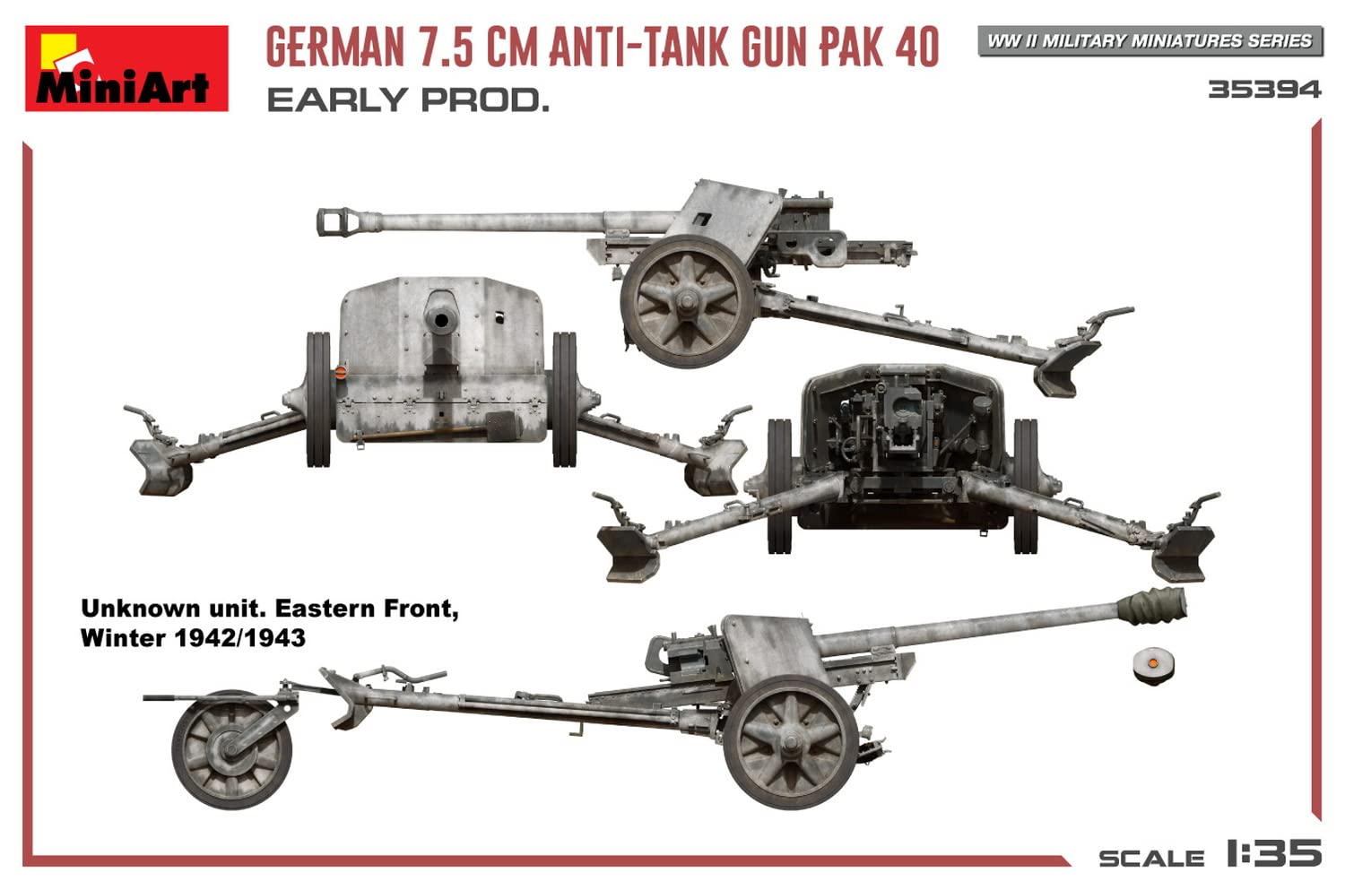 Mini Art 35394 1:35 DT. 7,5cm PaK 40 Frühe Produktion - Reproduction fidèle, modèle réduit, kit Plastique, Bricolage, Hobby, Collage, modèle réduit, Assembler, Non Peint
