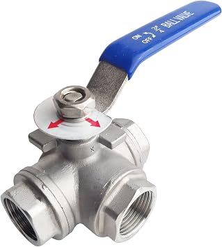 3/4" NPT Female T-Type 3-Way Ball Valve Heavy Duty Blue Vinyl Insulation Handle, 316 Stainless Steel,WOG1000