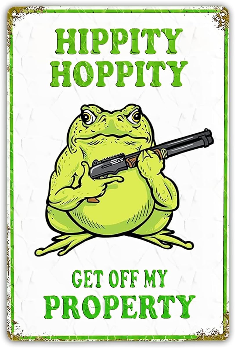 Funny Frog Room Door Decor Private Property No Trespassing Signs Hippity Hoppity Get Of My Property Sign Vintage Metal Tin Signs Home Kitchen Bedroom Garden Bathroom Garage Wall Decor 8x12 Inch — image 1