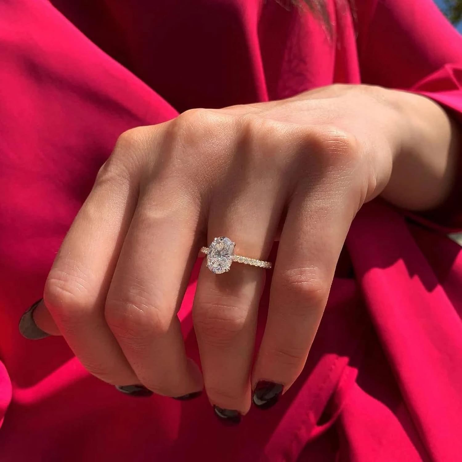2ct Sterling Silver Oval Cut Moissanite Engagement Ring for Women VVS1 D Color Oval Wedding Bridal Promise Anniversary Ring Jewelry Gift for Women Wife