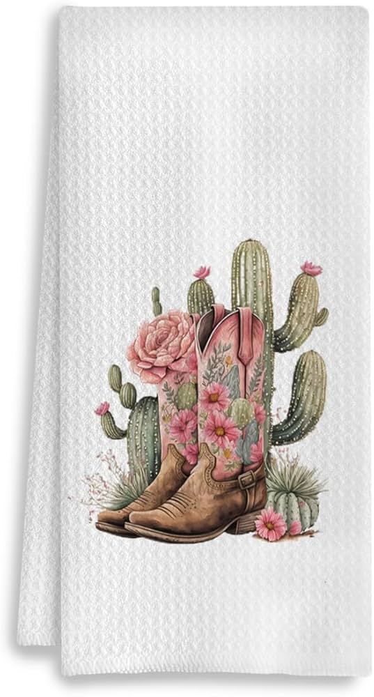 Western Kitchen Towels, Western Dish Towels for Kitchen, Western Cowgirl Boots Decorative Hand Towels for Bathroom, Cowgirl Bathroom Decor,Western Kitchen Bathroom Decor, 16x24 Inches