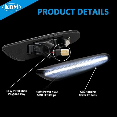 Miniatura 3 de KDM Luces LED para guardabarros laterales para BMW E90 E91 E92 E93 E46 E60 E61 E81 E82 E87 E88 E83 X3 E84 X1 325i 328i 335i 328i, señal de giro
