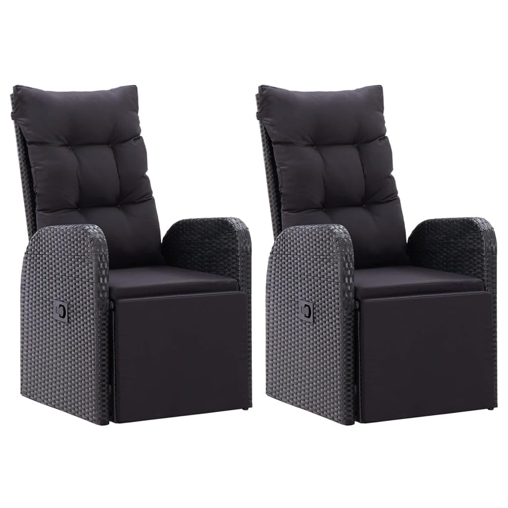 vidaXL 2X Sillones de Jardín Reclinables Muebles Exteriores Set de Salon Conjunto de Terraza Sillas de Patio con Cojines Ratán PE Negro