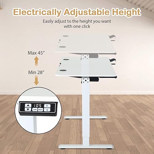 Miniatura 4 de Escritorio eléctrico de pie ajustable de 55 pulgadas de altura con soporte para tazas y soporte para auriculares, estación de trabajo ergonómica de