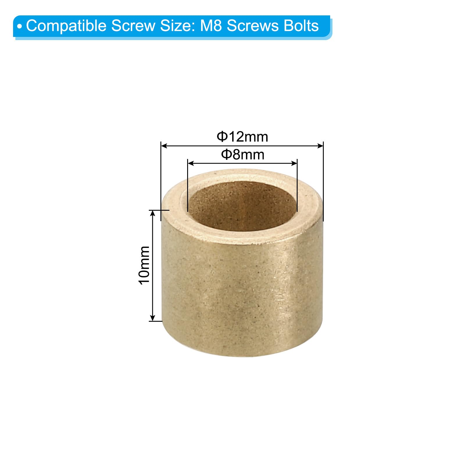 PATIKIL M8 Brass Spacers, 5 Pcs Metal Spacer Brass 8mm ID x 12mm OD x 10mm L Brass Spacers Screw Standoff for 5/16 Inch or M8 Screw - Image 2