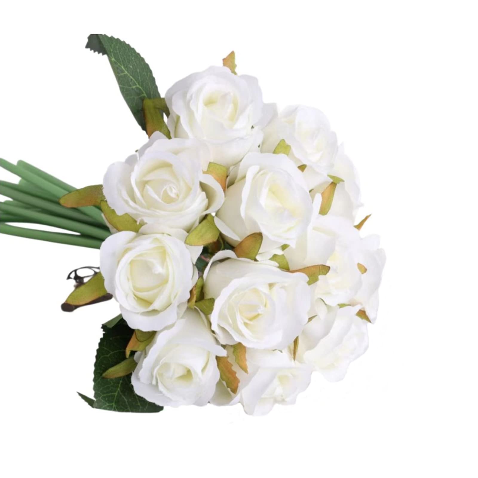 12 artificial silk roses, artificial bouquets for wedding brides, artificial flower decorations, artificial small roses decoration for home office parties. (White)