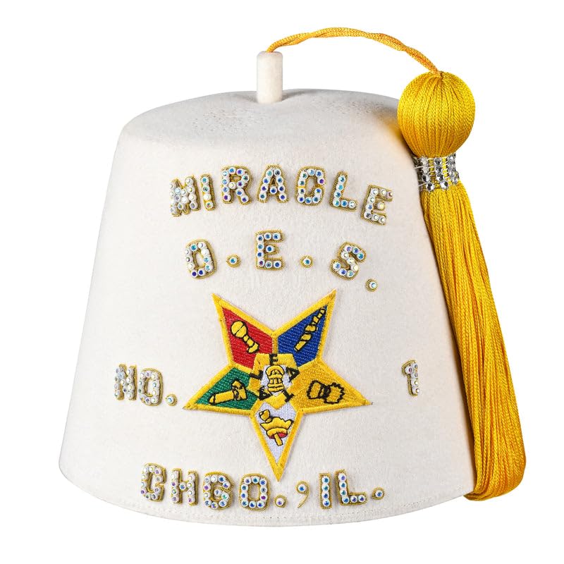 BRICKS MASONS OES Fez Hat-Silk Thread Machine Embroidery and Rhinestones-6-7/8 (21-5/8