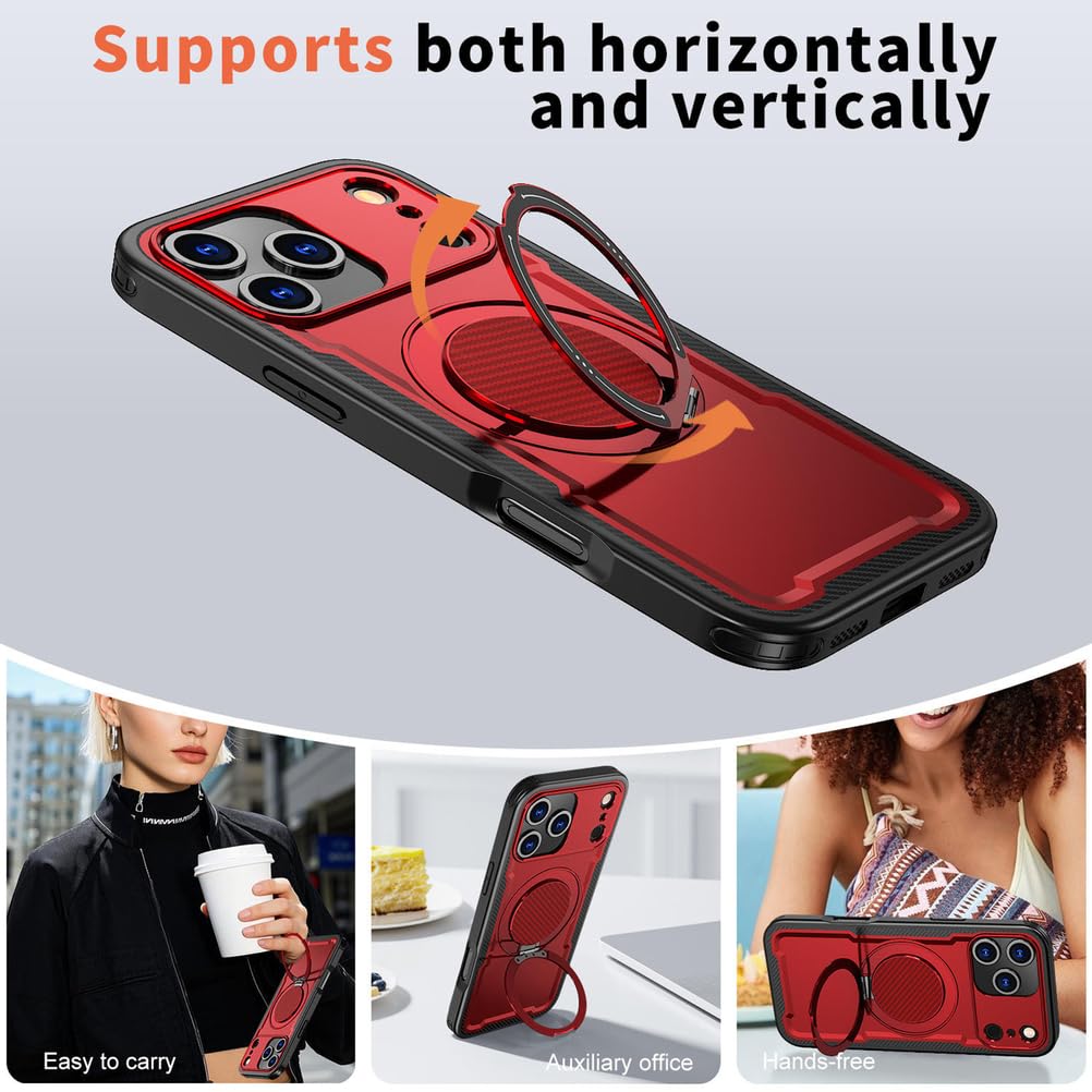 Magnetisch Hülle für iPhone 17 Pro Max/17 Pro/17 Air/17, Dünne Gefrostet rutschfeste Schutzhülle mit Drehbarer Ringhalter Handyhülle,Schwarz,17 Pro