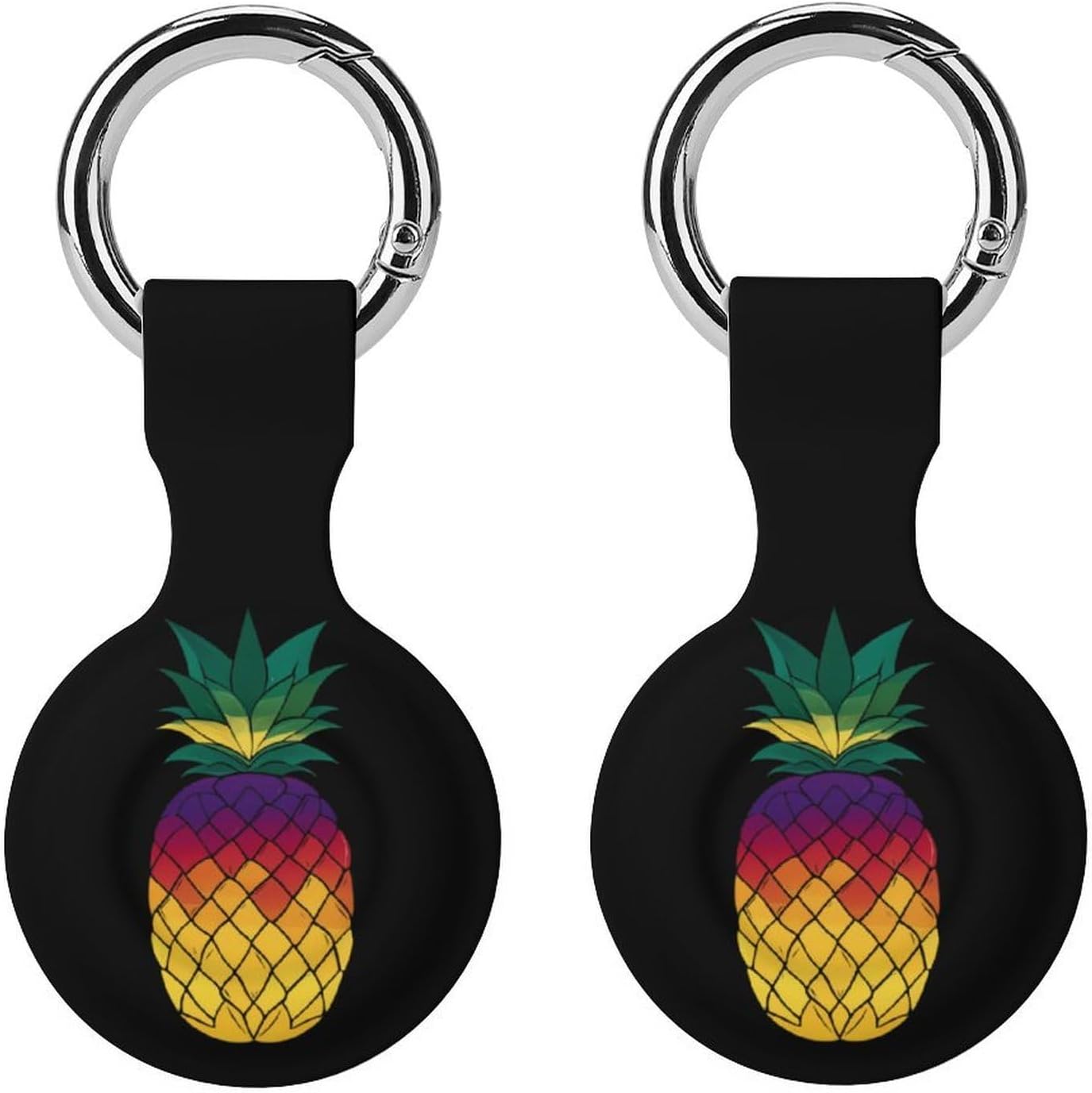 Rainbow Pineapple Funny Cover Compatible with AirTag Case Protector GPS Tracker Holder with Keychain