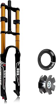26" MTB Air Fork Double Shoulder Bike Suspension Forks QR 9 * 100 Mountain Bike Front Fork 1-1/8" Threadless Straight Tube Disc Brake Rebound Adjustment 145mm Travel Gold