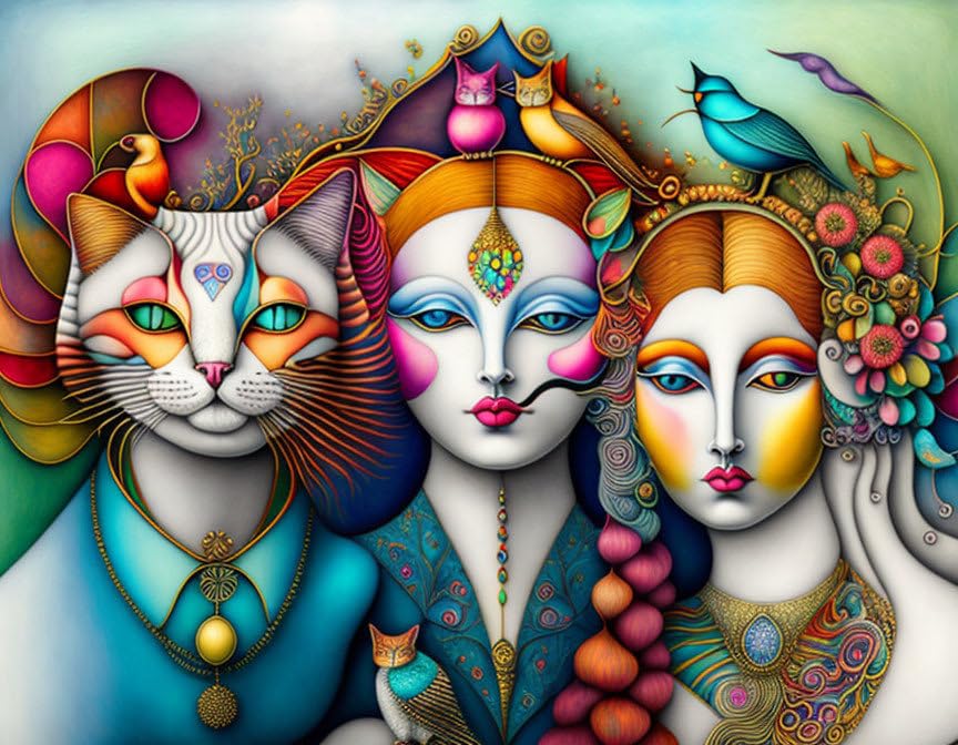 Posters sur toile grand format 58x90 cm Joy Cat and Harmony Bird Dreamscape SERENDIPITP