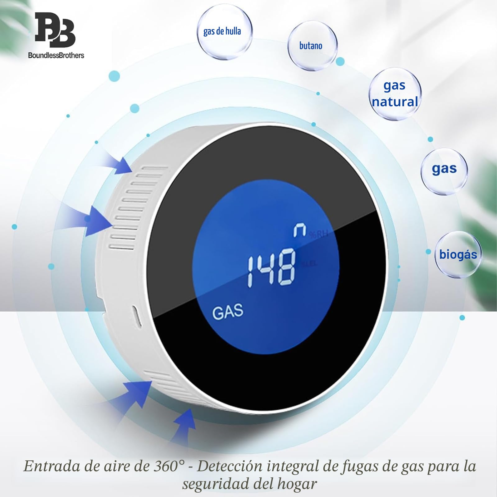 Detector de gas WiFi con LCD, detector de fugas de gas natural, gas embotellado/gas de carbón, alarma de 85 dB, control de aplicación, compatible con Alexa y Google Home, certificado EN 50194, fuente