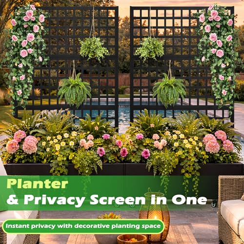VERSSURE Metal Planter Box with Trellis, 43” L x 16” W x 71” H Raised Garden Bed with Wheels, Privacy Planters for Patio, Metal Planter Box with Drainage Holes, Black by Verssure - Image 7