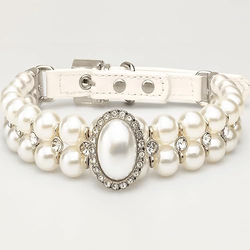 Miniatura 6 de KUDES Collares de perlas grandes para perros pequeños y gatos con decoración de diamantes de imitación de cristal, ajustable, lindo collar de piel