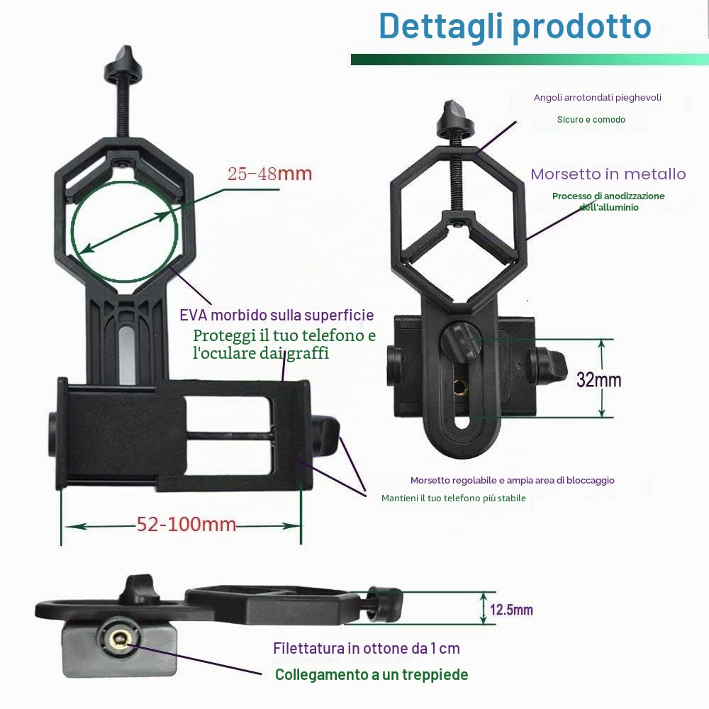 Shackcom Supporto adattatore universale per telescopio per smartphone, compatibile con binocoli monoculari e microscopio, adattatore per telefono cellulare per iPhone Sony Samsung LG Moto