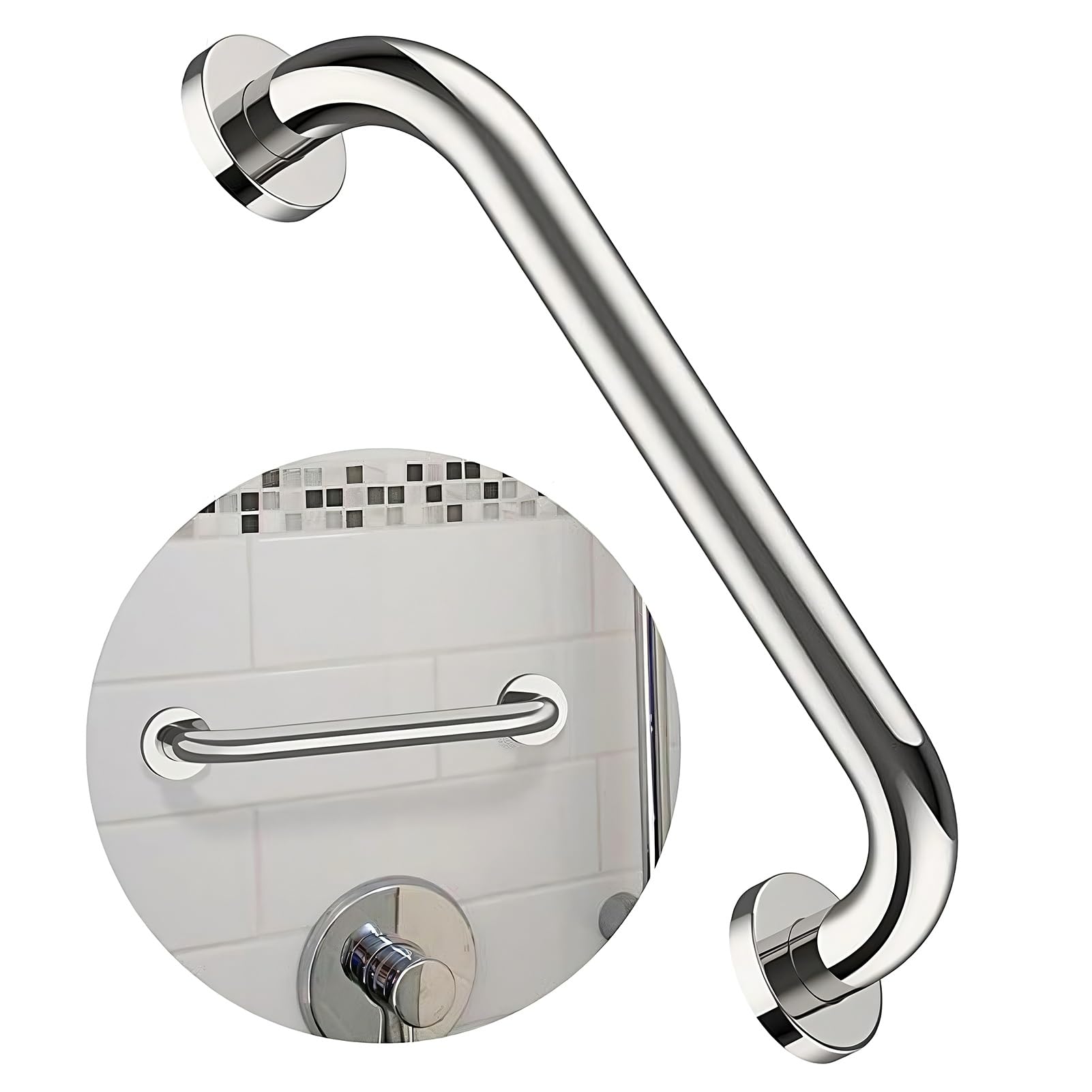 FKXSXAZ Shower Grab Handle, 304 Stainless Steel Bathroom Safety Bar, 1FT/1.3FT/1.6FT/2FT/2.6FT/3.3FT/4FT/5FT, Non-Slip Bathtubs Rails, Toilet Balance Handle for Handicap(2ft/60cm)