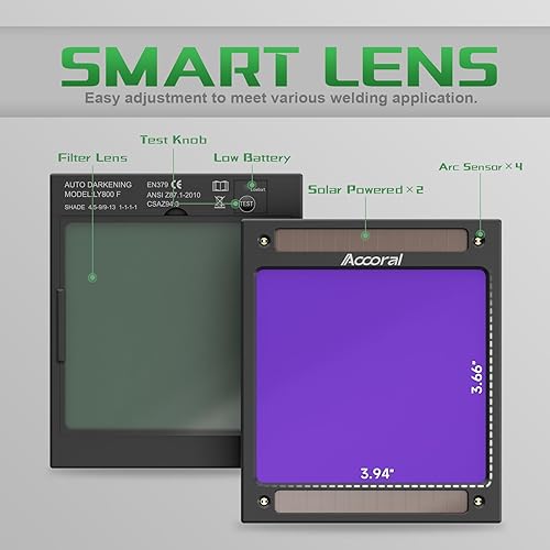 Miniatura 7 de Accoral Casco de soldadura con lente hemisférica de visión grande de 3.94 x 3.66 pulgadas, máscara de capucha de soldadura de oscurecimiento