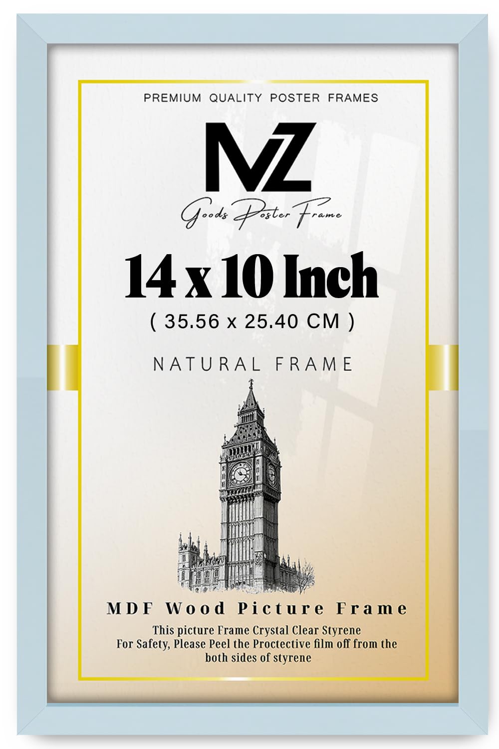 MZ GOODS Classic 14x10 Inch Minimalist Poster Frame – MDF Wood Picture Frame with HD-Perspex – Portrait/Landscape Wall Mount – For Photos, Art, Gift & Decor – Light Grey