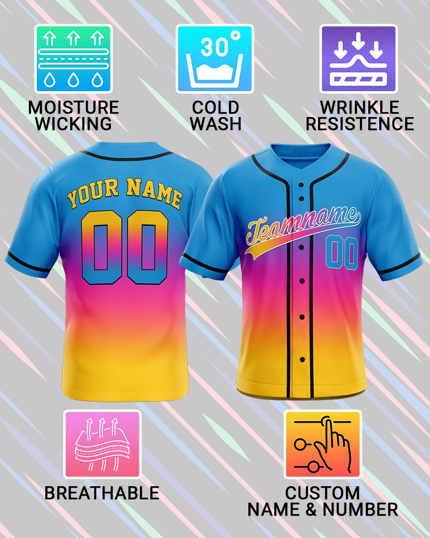 Custom Gradient Baseball Jerseys - Personalized Baseball Shirt with Name Number Logo for Adult, Youth, Men, Women, Boys, Girls - Customized Team Uniforms for Sports Fans, Events, Teams, Gifts