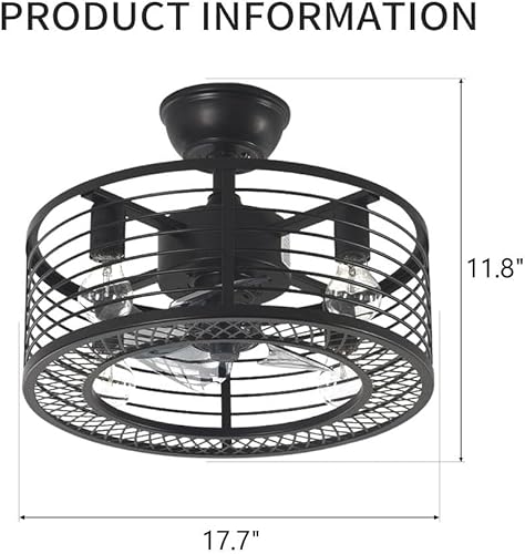 Miniatura 22 de A Million 18" Crystal Caged Ceiling Fan with Lights, Industrial Enclosed Ceiling Fan Light with Remote Control, 3 Speed Silent for Farmhouse