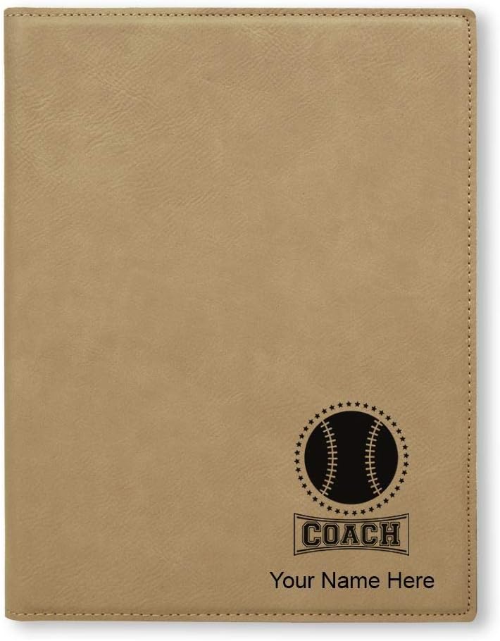 LaserGram Large 9.5" X 12" Portfolio Notepad, Baseball Coach, Personalized Engraving Included (Black with Silver)