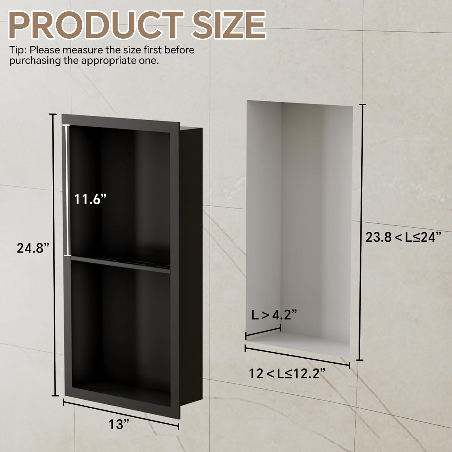 Shower Niche 12"x24" – Stainless Steel Recessed Wall Shelf for Bathroom– Double Tier Niche with Drainage Channel, Suitable for Shower Storage, recessed Medicine Cabinet, Recessed Wall Cabinet