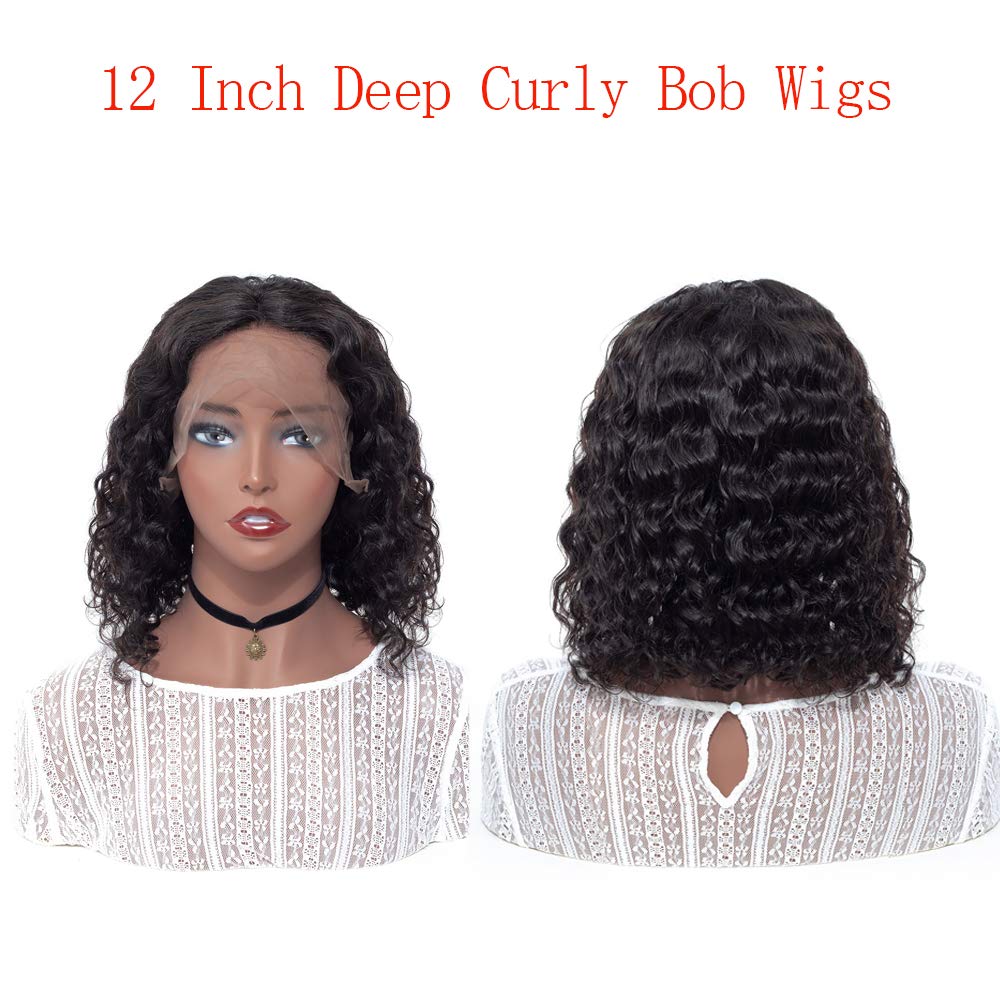 Best Quality 🔥 BLY Deep Wave 13x4 Frontal Bob Wigs Human Hair Lace Front Wig Short Curly Hair 150% Density Pre Plucked with Baby Hair Natural Hairline 10 Inch