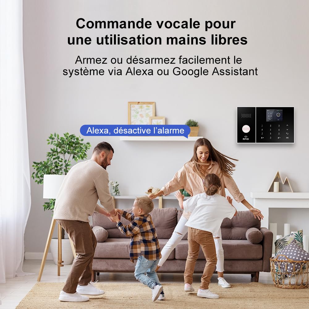 Alarme maison sans abonnement sans fil WiFi + 4G pour maison et appartement, kit alarme connectée Smart Life, alertes par appel & SMS, compatible Alexa & Google Assistant (Lot de 12 articles)
