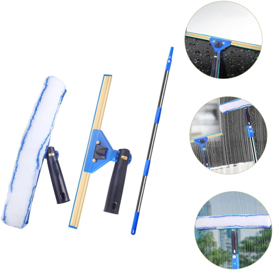1set Extendable Squeegee Window Cleaner Kit with Microfiber Scrubber for Car and Home for Sliding Doors Shower and Bathroom Mirrors Lightweight Cleaning Tool Random Style