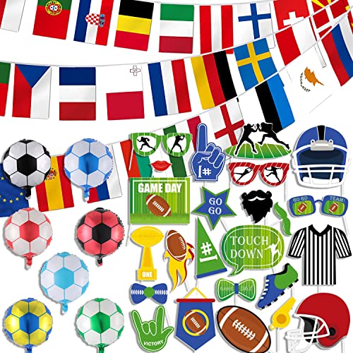 Coupe du Monde 2022 - Drapeau Qatar - Guirlande de drapeaux de football - 32 pays - Drapeau international à la maison, bar, décoration de fête (XL) Cover