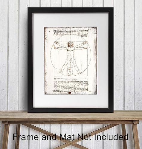 Miniatura 2 de Leonardo Da Vinci Vitruvian Man Poster - 8x10 Farmhouse Wall Art Print - Rustic Wall Decor - Anatomical Gift for Dr, Doctor Office, Nurse, Medical