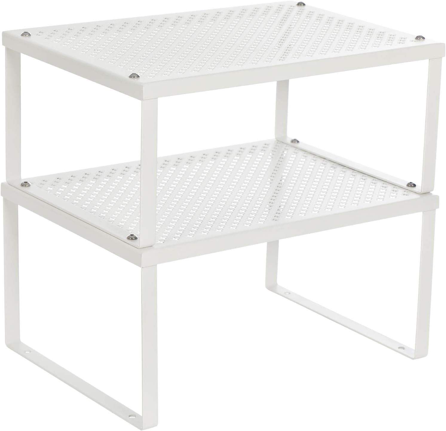 SONGMICSCabinet Shelf Organizers, Stackable, Expandable, Set of 2 Metal Kitchen Counter Shelves, White UKCS01WT
